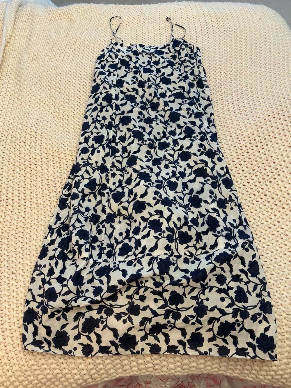 Zara Floral Midi Dress Size S Blue White Spaghetti Strap Sundress